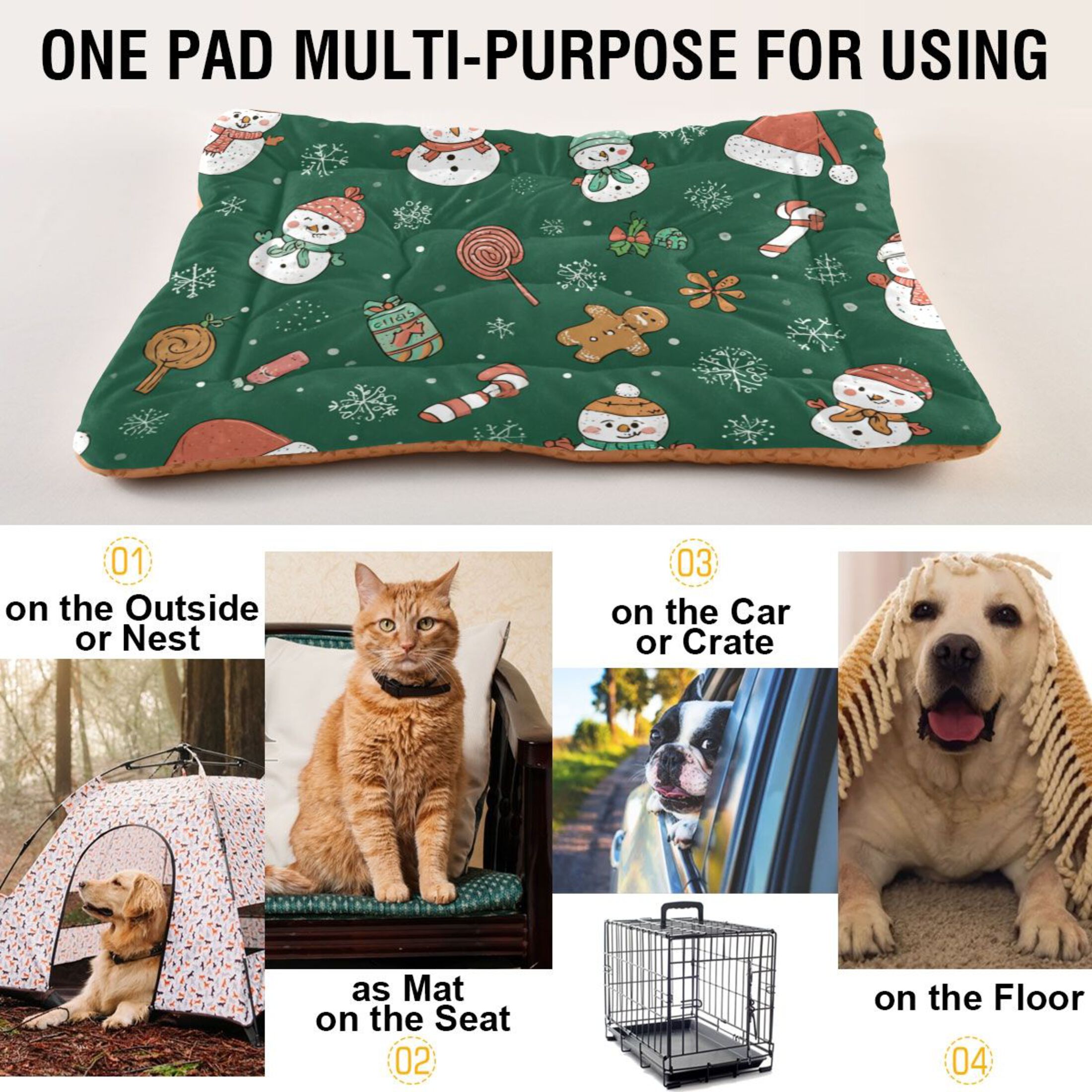 Cozy Mat Pet Bed Indoor Outdoor Warm Soft For Cat Dog Puppy(S/M) Cute Christmas Pattern