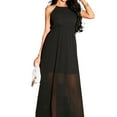 thumbnail image 3 of Lovito Black Plain Halter Pleated A-Line Glamorous Dress, 3 of 5