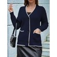thumbnail image 6 of Women'S Color Block Long Sleeves Sweater Fall Button Down Casual Coatigan Soft Knit Coat with Pocket Navy Blue XL, 6 of 8