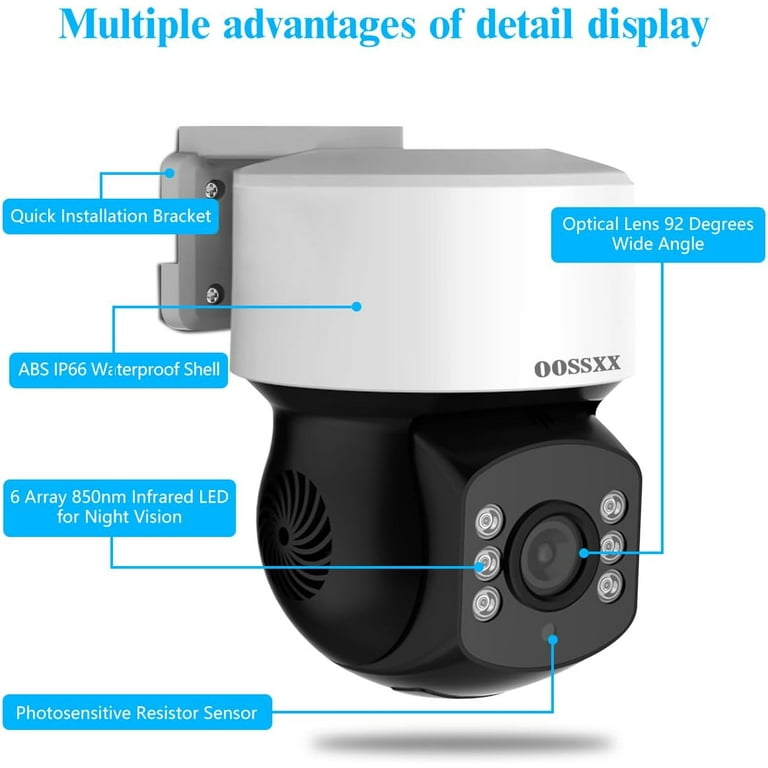 OOSSXX 360Â° PTZ Wired Security Camera System, 80FT Night Vision