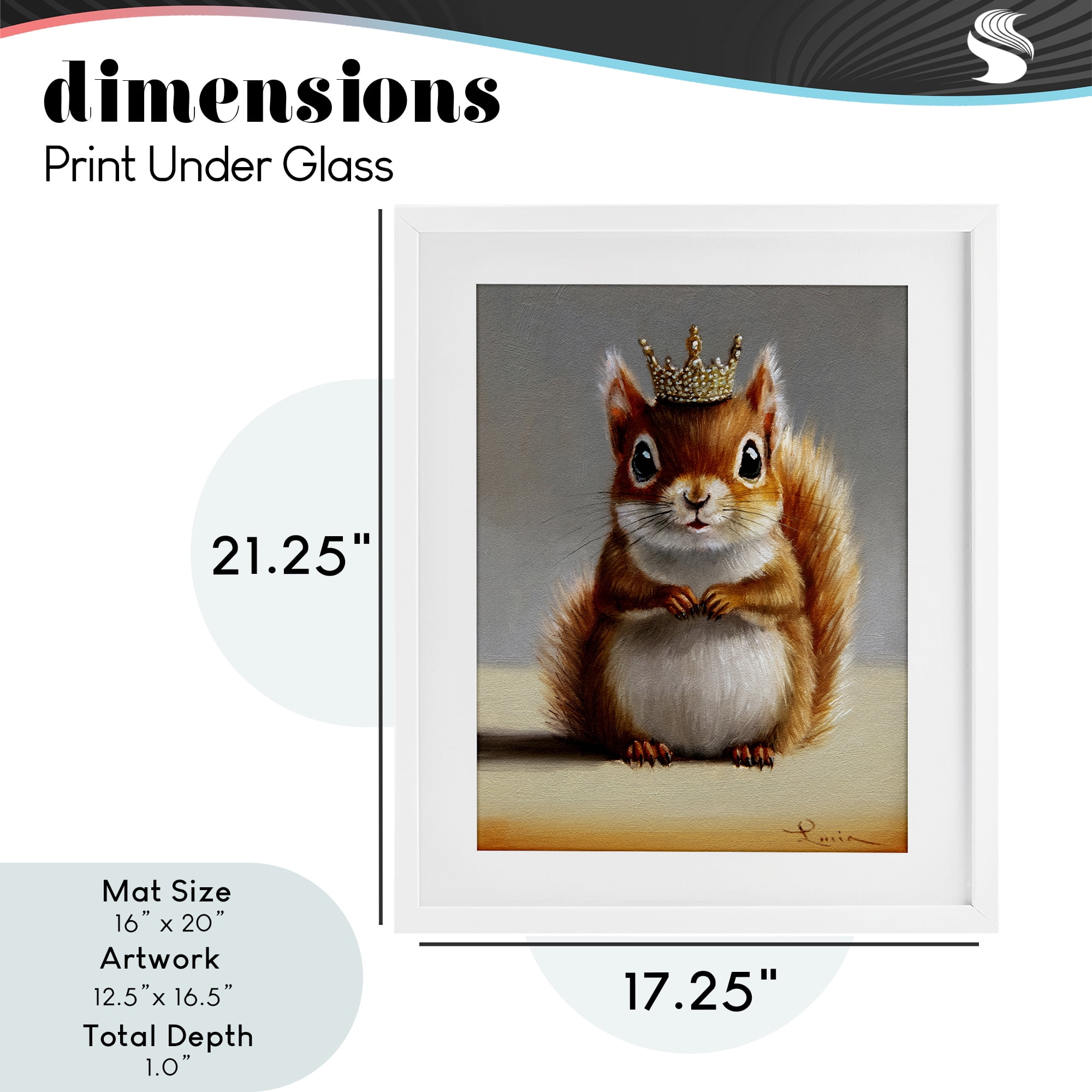 Fancy Crowned Squirrel White Framed Print Under Glass, design by Lucia Heffernan