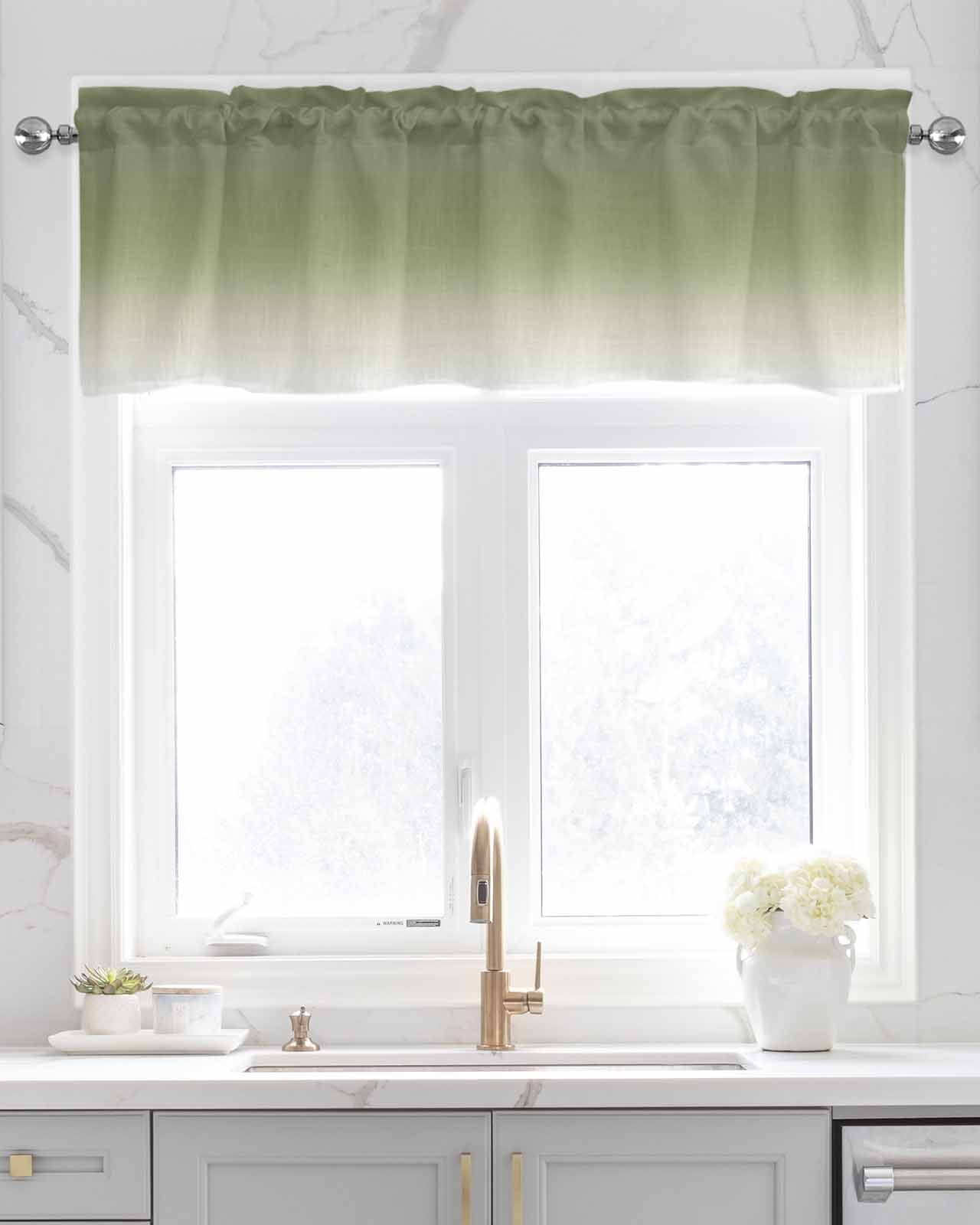 Sage Green Ombre Linen Curtain Valance for Bedroom/Bathroom/Kitchen/Office/Living/Dining Room Window,Farmhouse Sage Green Ombre Rod Pocket Topper Decorative Cafe Drapes Panel 54"x18"