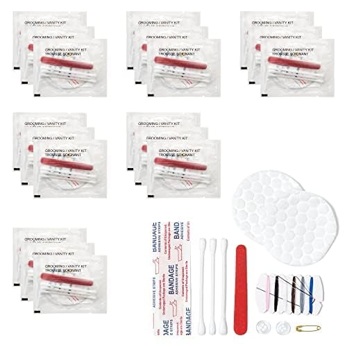 Kit de tocador de aseo World Services Necessities | Servicios del hotel en bolsita transparente esmerilada | Incluye kit de costura Lima de uñas Hisopos de algodón 2 rondas de algodón y tirita