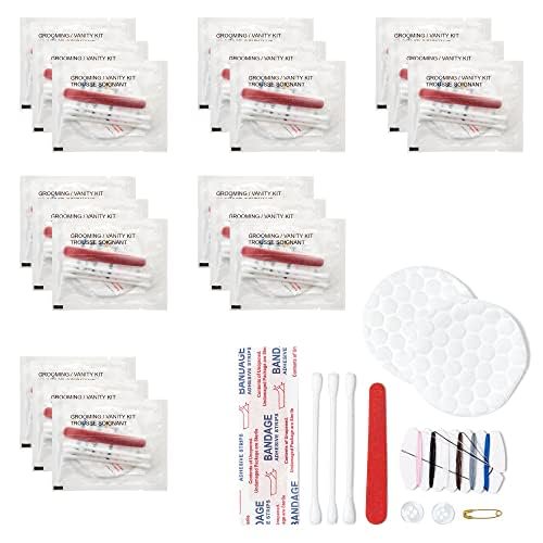 Kit de tocador de aseo World Services Necessities | Servicios del hotel en bolsita transparente esmerilada | Incluye kit de costura Lima de uñas Hisopos de algodón 2 rondas de algodón y tirita
