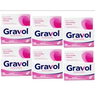 Gravol Motion Sickness Relief and Nausea Prevention, Easy to Swallow Coated Tablets, Anti-Nausea Medication Travel Essentials, 50 mg, 30 Count - 6 Pack