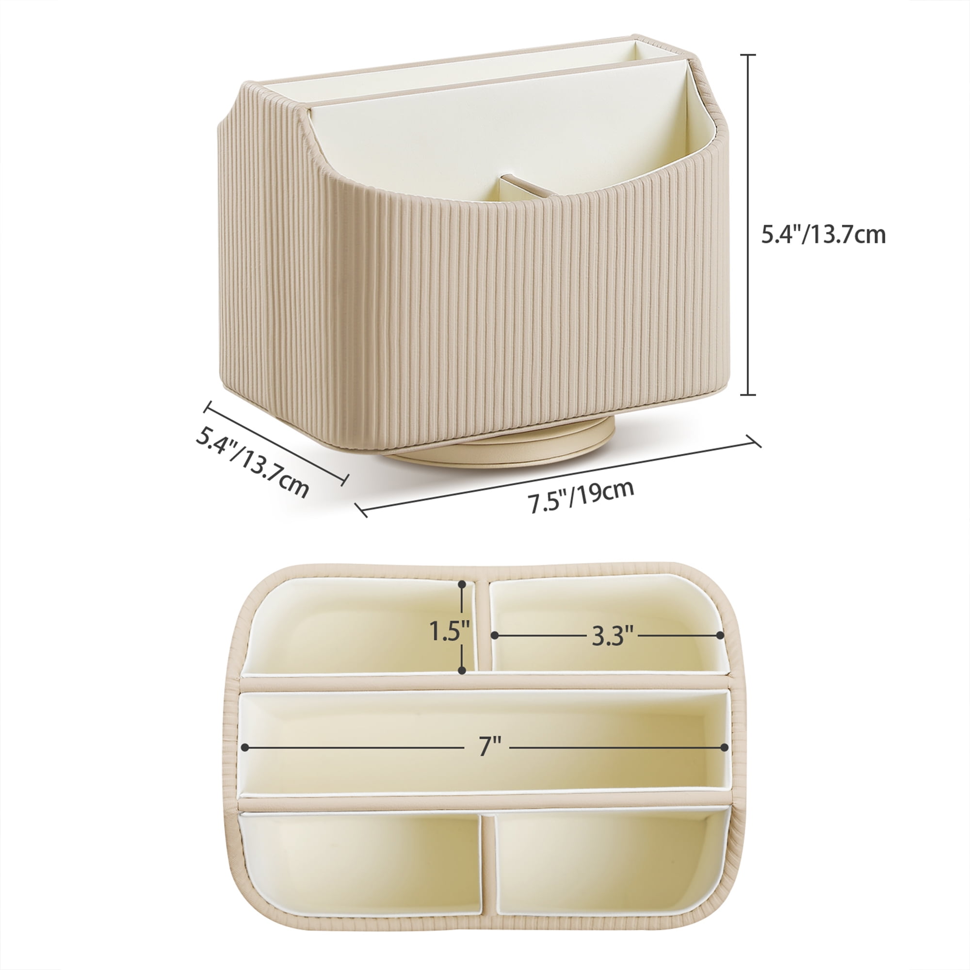 PU Leather Remote Control Holder, 360 Degree Rotating Desk Organizer Storage Table Remote Caddy, Spinning Bedside Organizer Nightstand Organizer for Desktop Office Home (Beige)