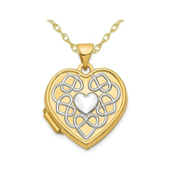 14K Yellow Gold Heart Locket Pendant Necklace with Chain