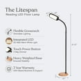 thumbnail image 3 of Brightech Litespan Slim LED Lamp, Modern Floor Reading Lamp Over Chair for Living Rooms & Offices, Tall Lamp with Adjustable Gooseneck, Crafts Work Light, Dimmable Standing Lamp for Bedroom - Wood, 3 of 11