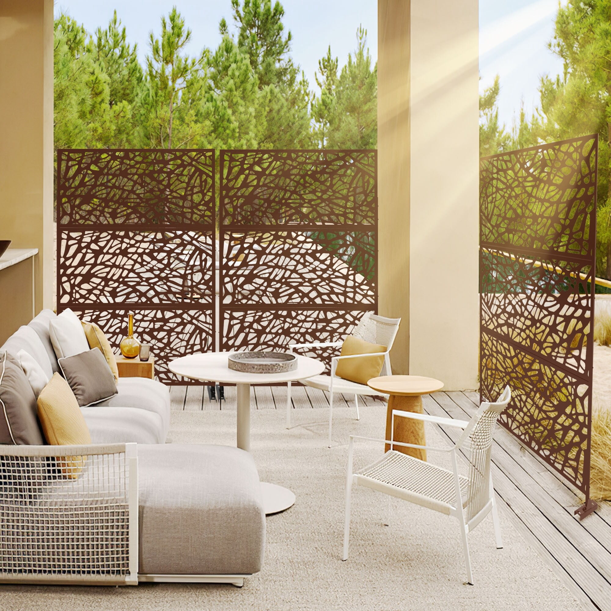 Metal Privacy Screen Free Standing Net - 76x47 Rust