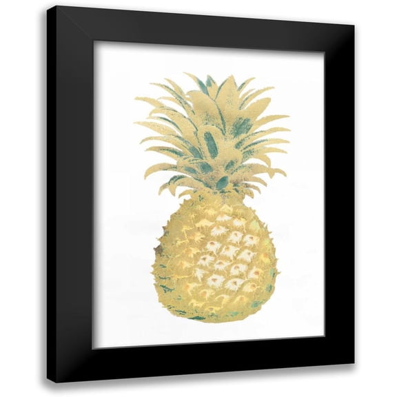 Vision Studio 11x14 Black Modern Framed Museum Art Print Titled - Gold Foil Pineapple II with Hand Color
