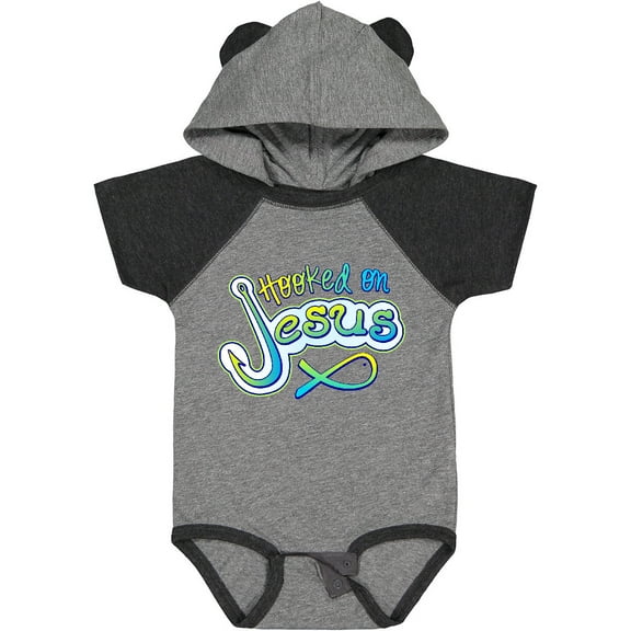 Inktastic Hooked on Jesus Christian Boys or Girls Baby Bodysuit