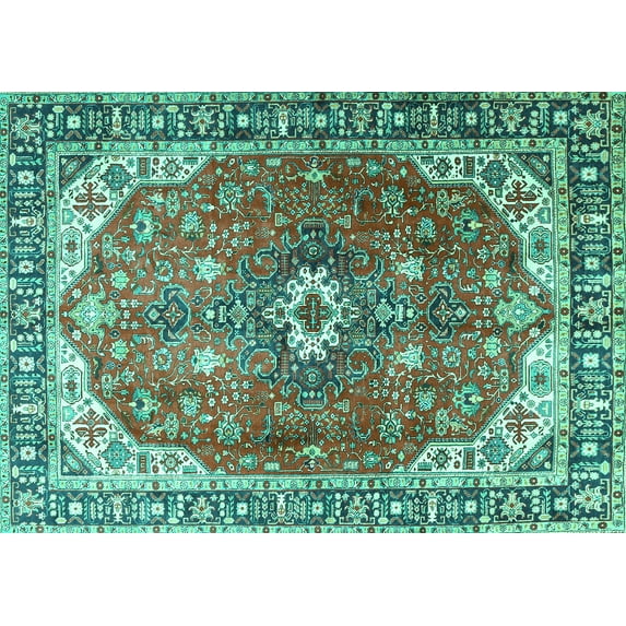 Ahgly Company Indoor Rectangle Medallion Turquoise Blue Traditional Area Rugs, 6' x 9'