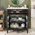 thumbnail image 2 of 30 Inch Bathroom Vanity with Ceramic Sink, Modern Freestanding Vanity with Adjustable Shelf, Tip-Out Tray, Solid Wood Legs for Small Bathroom Storage, Dark Brown, 2 of 20