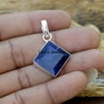 thumbnail image 5 of Solid 925 Sterling Silver Pendant For Women Men, Genuine Blue Sapphire Square Gemstone Unique Handcrafted September Birthstone Pendant, 5 of 6