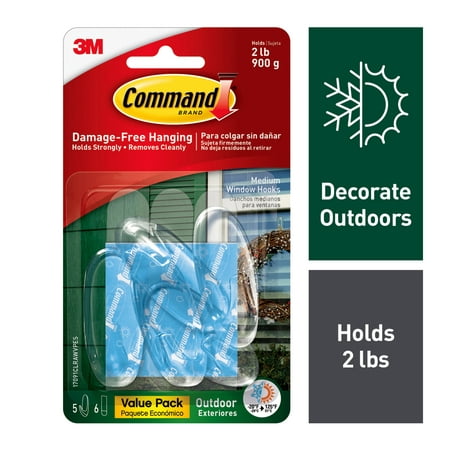 Command Outdoor Window Hooks Value Pack, Clear, Medium, 5 Hooks, 6 (Best Command Line For Windows)
