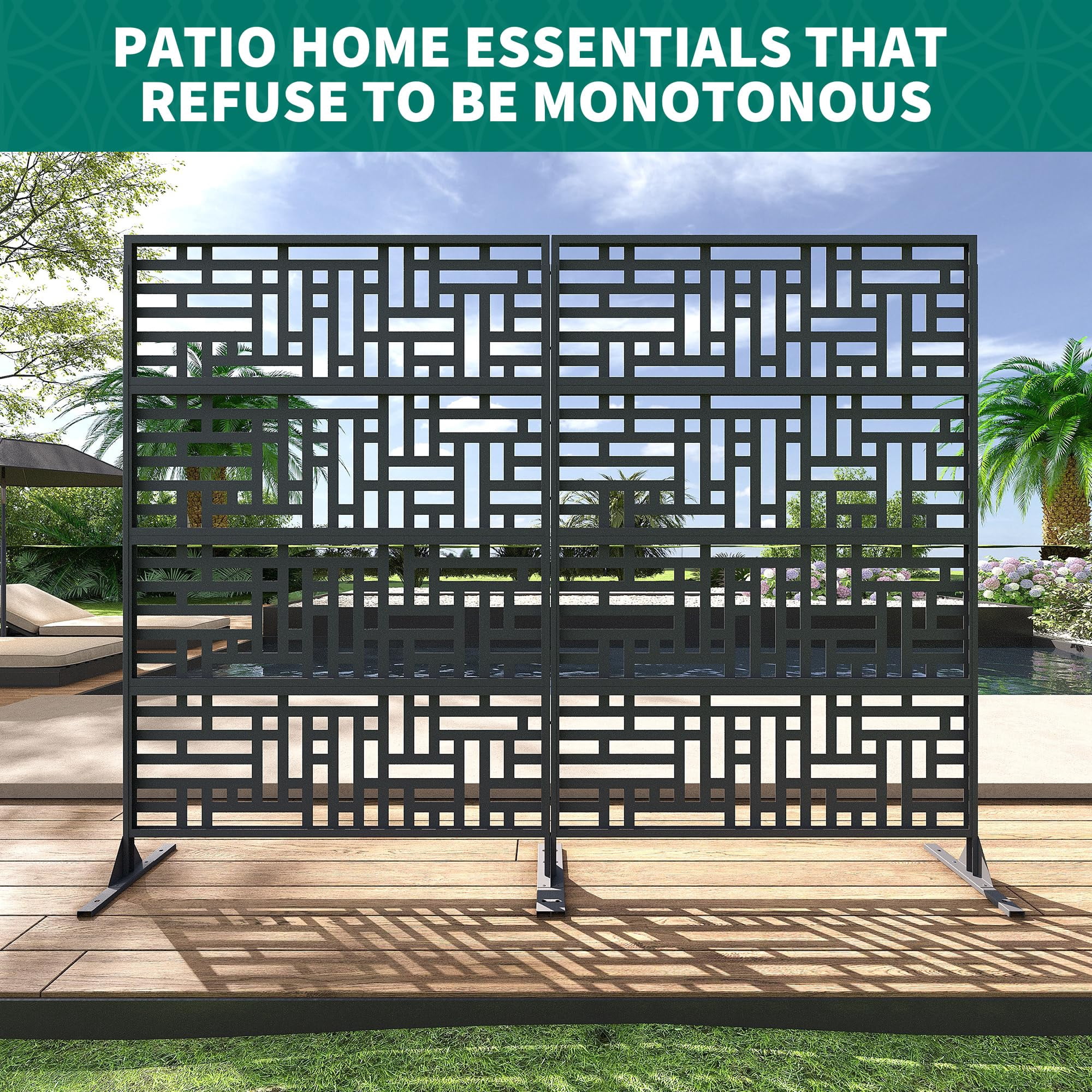 Decorative Metal Garden Fence Panels, Black Outdoor Scroll Design Border ,Rust-Proof & Easy Snap-Together Installation,Geometric