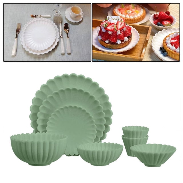 Accesorios de Cocina de Muñecas en Miniatura, 8 Uds., Pto 1/6, Bandeja para Servir, Vajil, Comida para Juego de Simución, Decoración, Verde Macarena plato de cocina de casa de muñecas