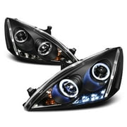 AKKON - For Honda Accord Black Bezel Dual Ring DRL LED Projector Headlights Front Lamps Replacement Pair