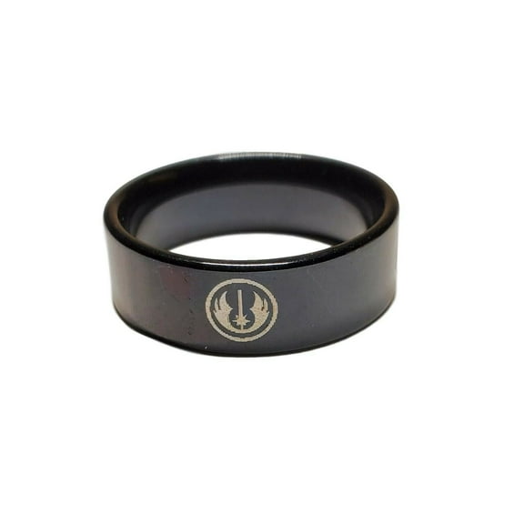Star Wars Jedi Knight Logo Black Stainless Steel Band Ring Size 9