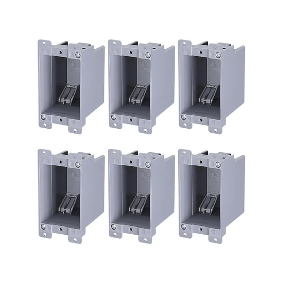 LEONLITE One Gang Old Work Electrical Outlet Box, Standard 14 Cubic Inch Device Box, PVC Electrical Junction Box for Switch, Step Light, Outlet Box for Home Improvement, ETL Listed, Gray, Pack of 6