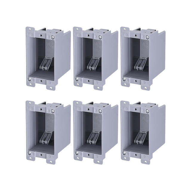 LEONLITE One Gang Old Work Electrical Outlet Box, Standard 14 Cubic Inch Device Box, PVC Electrical Junction Box for Switch, Step Light, Outlet Box for Home Improvement, ETL Listed, Gray, Pack of 6
