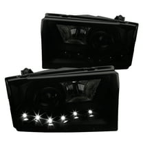 Spec-D Tuning Black Housing Smoke Lens Projector Headlights w/LED for 1999-2004 Ford F250 F350 Head Light Assembly Left Right Pair