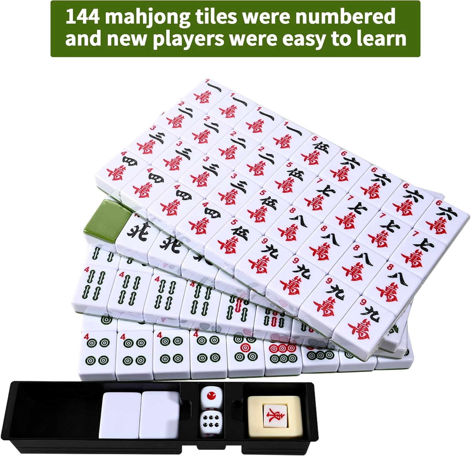 Gomok Mahjong Game Set, 146 Pcs Mahjong Tile Set ( 36 mm / 1.42" Large Size), Mahjong Set with Storage Case for Travel Party Family Games