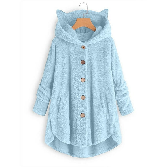 Sales Aqestyerly Womens Tops Winter Fashion Women's Button V-Neck Pullover Tops Long Sleeve Hooded Blouse Ciat Plus Size