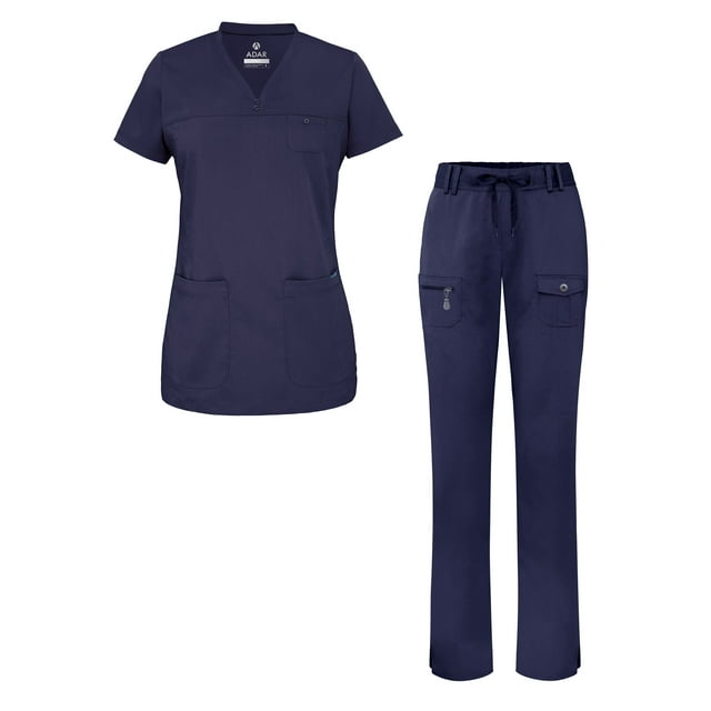 Adar Scrub Set for Women - Curved V-Neck Scrub Top & Tapered Drawstring Scrub Pants