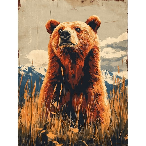 Grizzly Bear Canvas Wall Art, Perfect for Living Room, Bedroom, Office, Den, and Cabin Decor.