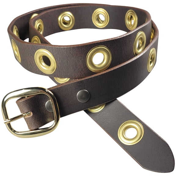 The Halifax -1.25"(32mm) Brown Solid Buffalo Leather Grommet Belt Handmade in Canada by Zelikovitz (36 for 34" Waist)