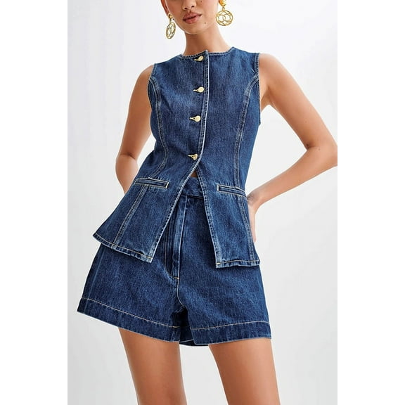 Independent station cross-border European and American style summer fashion casual sleeveless high waist women's suit denim shorts 16881