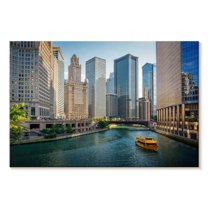 Elephant Stock Chicago River Tour Boat Wall Art - Horizontal Canvas Wall Art - Living Room Wall Decor - City Canvas - Blue And Beige Decor - 51" x 34"