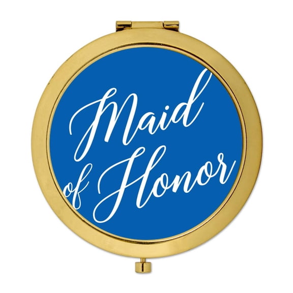 Koyal Wholesale Gold Compact Mirror Maid of Honor Wedding Gift, Royal Blue, 1-Pack