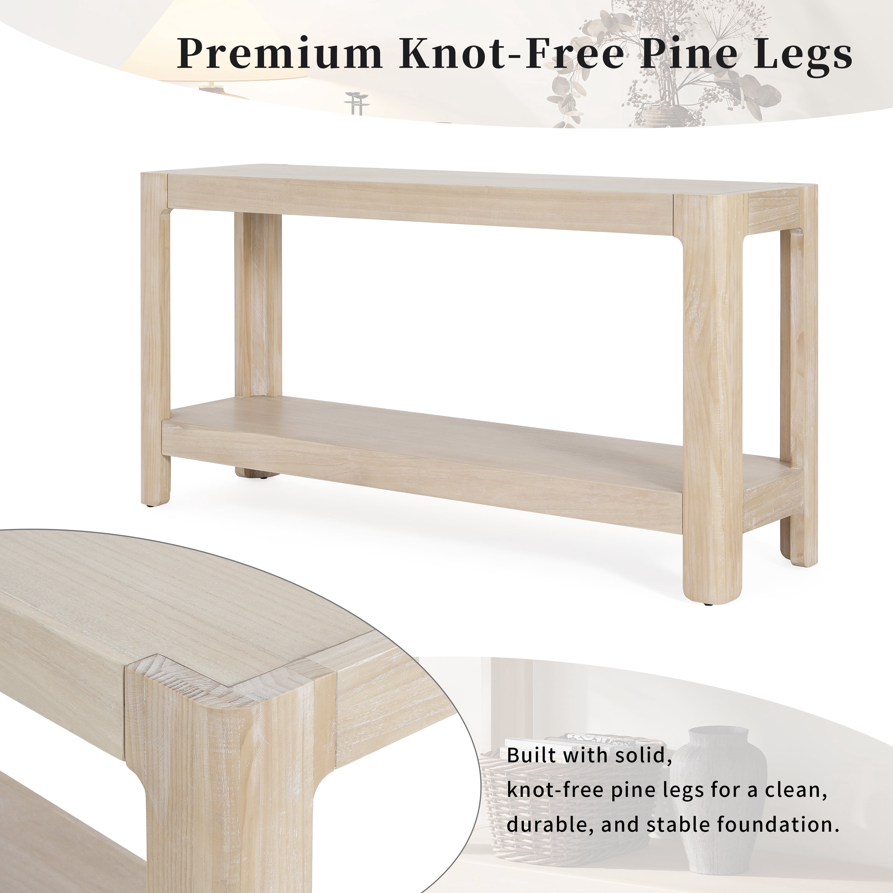 Euroco 59-Inch Narrow Long Console Table,Farmhouse Wood Entryway Table with 2-Tier Shelves for Living Room,Hallway,Entrance, Foyer, Behind Couch,Natural