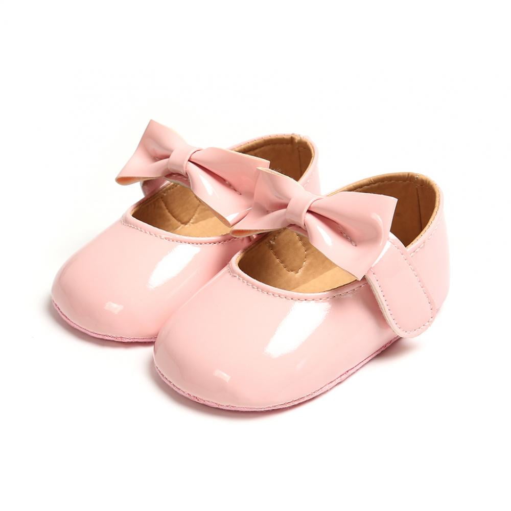 Soft Sole PU Baby Girls Canvas Bow Firs First Walkers Shoes 