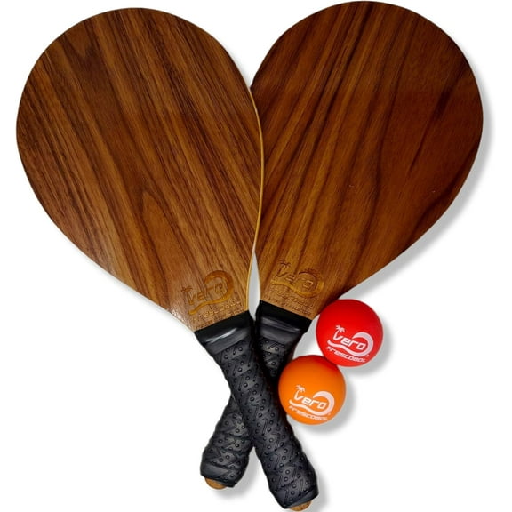 American Walnut Wood Paddleball Set, Official Balls, Neoprene Protective Beach Bag, Made in USA.