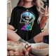 thumbnail image 1 of Camisetas gráficas para mujer, de manga corta, de algodón, para veranoWomen's Fun Colorful Skull & Hat Print T-Shirt - Casual Crew Neck, Short Sleeve, Stretchy Polyester Blend, Machine Washable - Pe, 1 of 6