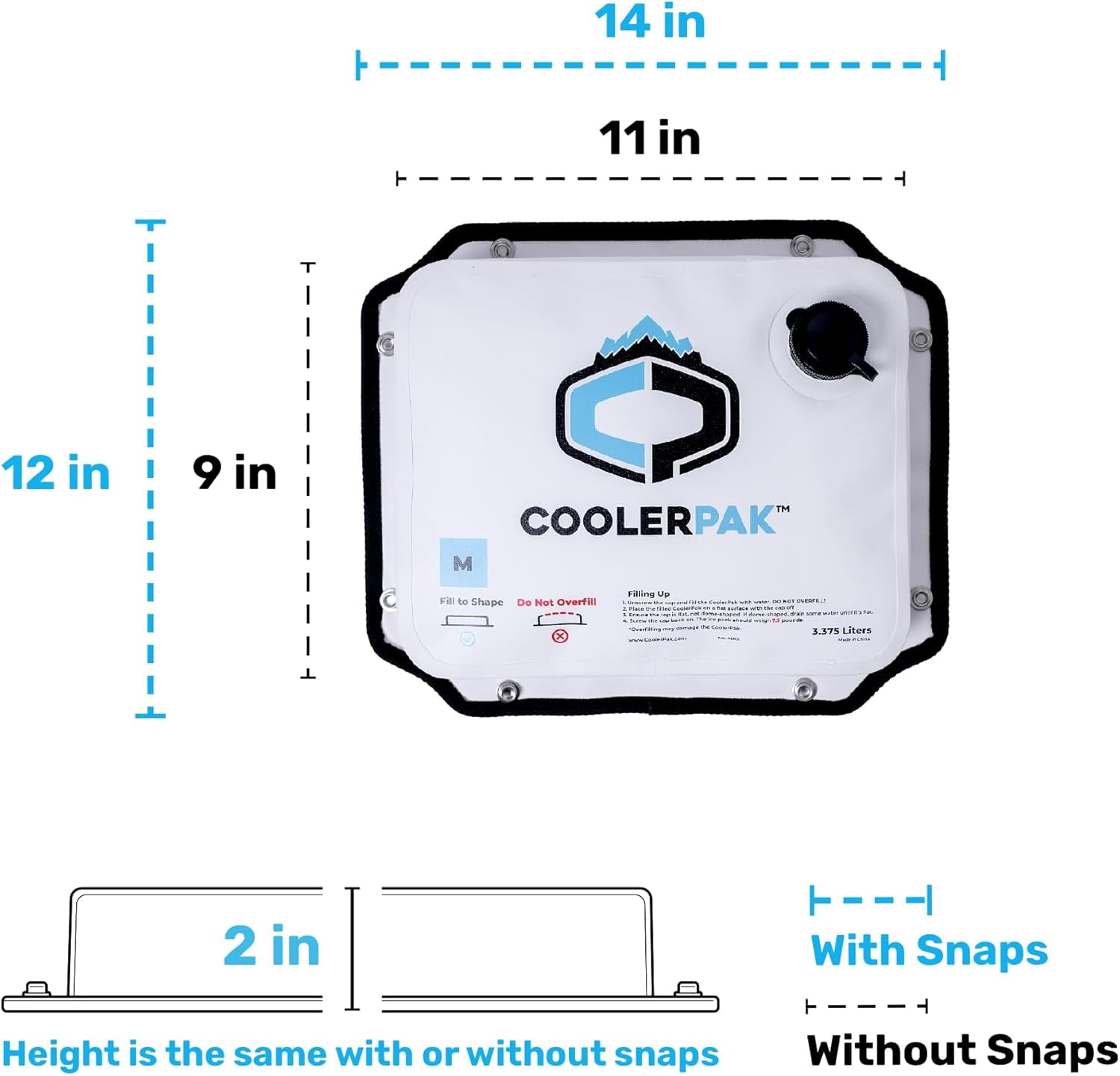 CoolerPak 7lb Refillable Reusable Ice Pack – Hook & Loop Fastener - Cold for Days – Non-Toxic, Leakproof, Suitable for Potable Drinking Water & Cold Plunge – Built Tough, Roll Up for Easy Storage