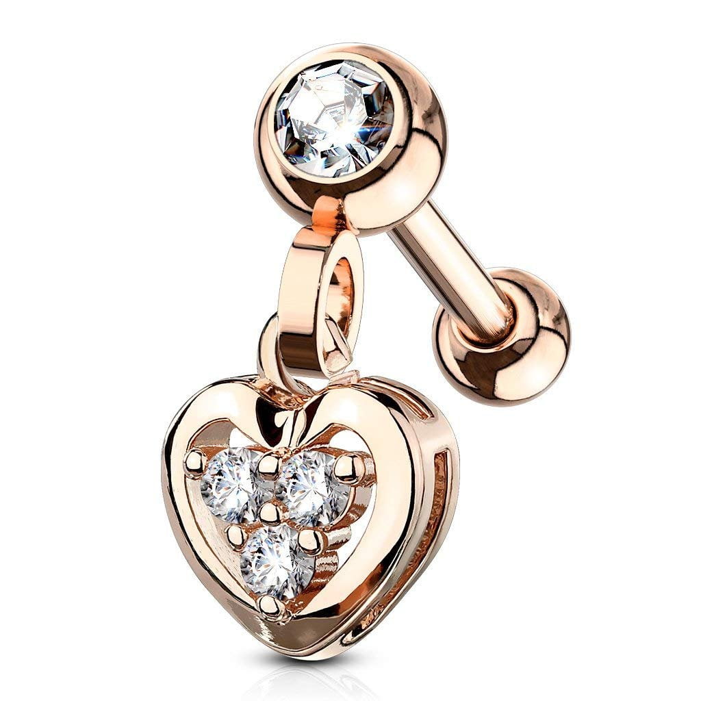 Acier Inoxydable 14 G zircon cubique Gem Heart Belly Navel Ring Bar Body Piercing