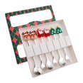 thumbnail image 4 of Juego de 6 piezas de cuchara y tenedor navideños, cubiertos con mango largo para revolver verde 6B, 4 of 9