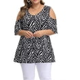 thumbnail image 2 of Camisa de mujer Blusa estampada con hombros descubiertos y manga corta con cuello en V, Negro, XXL kenally AP002468-17, 2 of 5