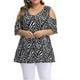thumbnail image 2 of Camisa de mujer Blusa estampada con hombros descubiertos y manga corta con cuello en V, Negro, XL Kearding AP002468-16, 2 of 5
