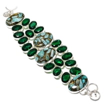 Natural Copper Amazonite, Diopside Gemstone 925 Sterling Silver Bracelet 8"