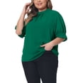 thumbnail image 4 of Blusa de trabajo para mujer de tallas grandes Agnes Orinda, con pliegues, de manga corta, cuello simulado y mangas abullonadas, 4X, verde, 4 of 6