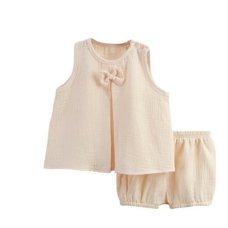 JingChang 2 Piece Toddler Baby Kids Open Front Vest Jacket Baby Bloomers Unisex Baby Girls Boys Cotton Linen Blend Shorts