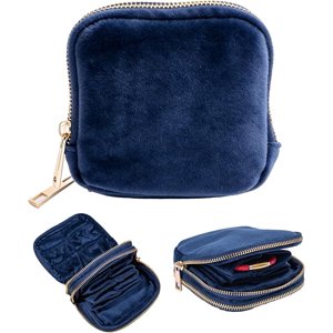 Travel Jewelry Case 2-Layer Velvet Jewelry Travel Organizer Bag Blue