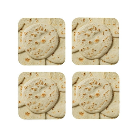 

Honeii Taco Tortillas Print Leather Coaster Set of 4 Ideal for Safeguarding Your Furniture from Drinks Spills and Effortless Cleanup-Square