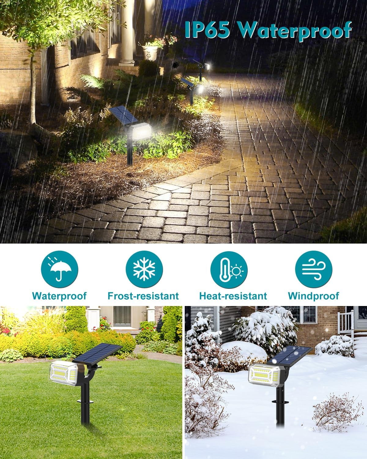 Solar Lights Outdoor, 8 pack, 102 LEDs, 4 Modes, IP65 Waterproof, Adjustable Solar Spotlight & Panel, Flood Lights for Yard, Garden - Cool White