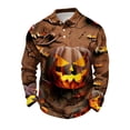 thumbnail image 3 of GrmtClth Mens Regular Fit Halloween Long Sleeve Polo Tops Vintage Cracked Pumpkin Bat Print Comfort Soft Fabric Holiday Golf Weekend Casual Shirts Brown XL, 3 of 7